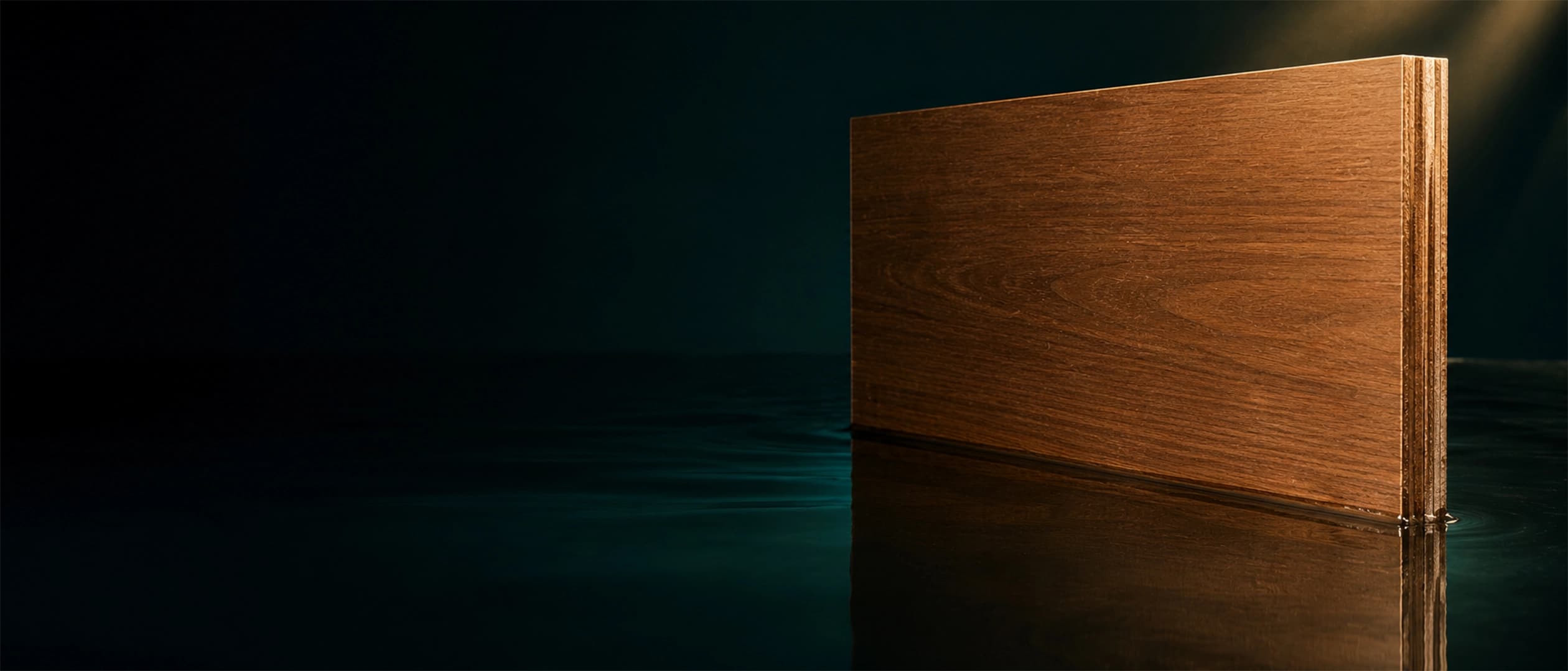 Marine-grade plywood panel at the waterline