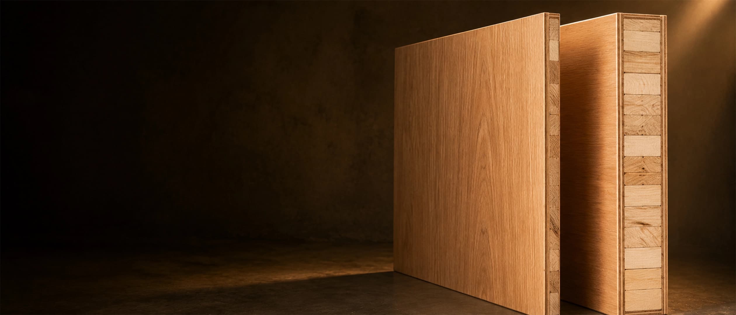 Block board edge showing the softwood batten core